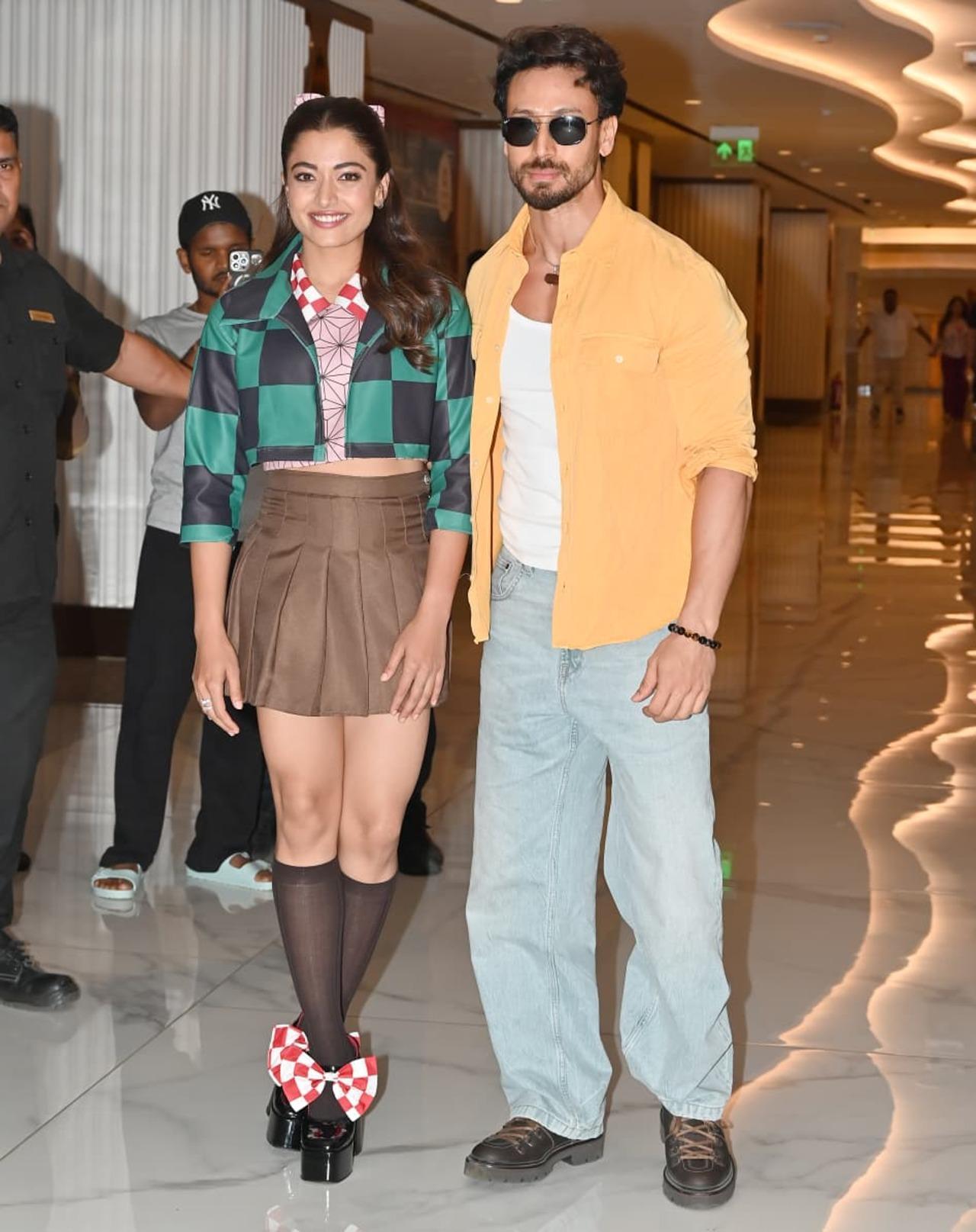 Tiger Shroff was again clicked in the city, and this time he was seen promoting an event with south beauty Rashmika Mandanna. 